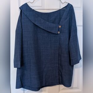 Chic Navy Asymmetrical Blouse with Button Detail